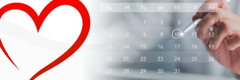 Red outline of a heart next to a calendar with Thursday the 10th circled.