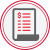 White piece of paper with red markings enclosed in a white circle with double red outline.